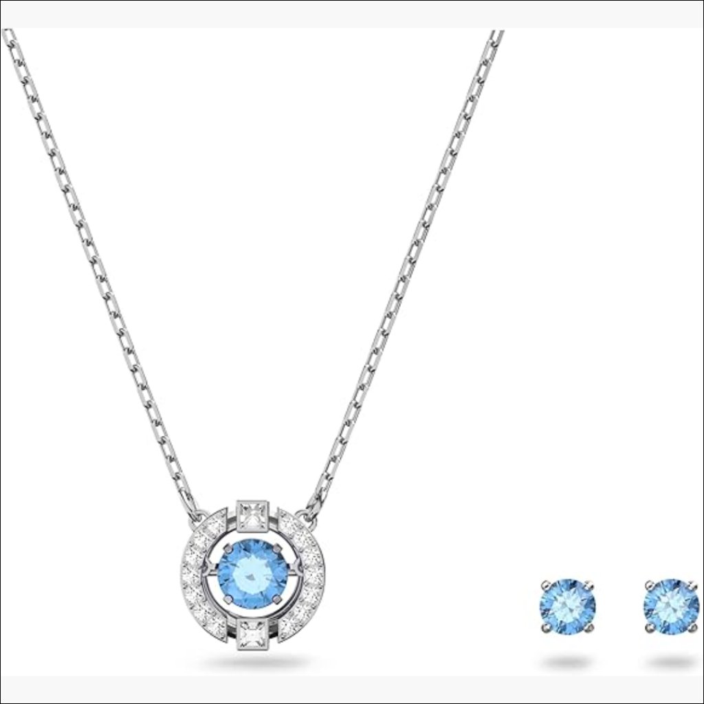 Rhodium Plated Crystal Necklace And Earring Set With Lobster Clasp